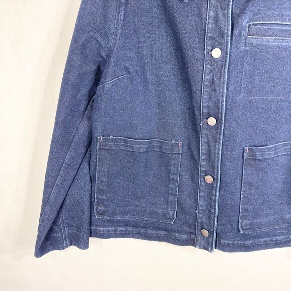 Isaac Mizrahi Medium Denim Jacket Navy Blue Hot Pink Accents Button Down 302 - Picture 5 of 8